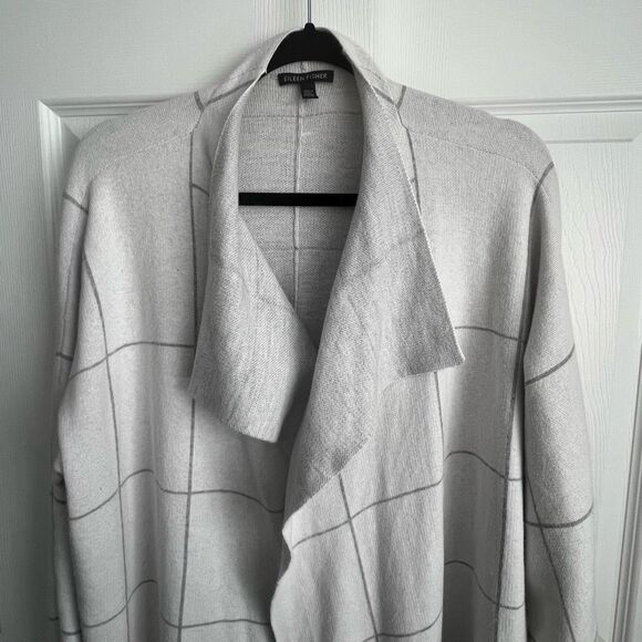 Eileen Fisher Long Neutral Organic Cotton Blend Cardigan Size Large Oversized - Picture 3 of 7
